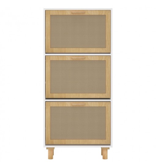 vidaXL Shoe Cabinet White 20.5"x9.8"x45.3" Engineered Wood&Natural Rattan