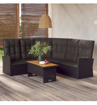 vidaXL 2 Piece Patio Lounge Set with Cushions Black Poly Rattan