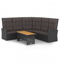 vidaXL 2 Piece Patio Lounge Set with Cushions Black Poly Rattan