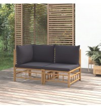 vidaXL 2 Piece Patio Lounge Set with Dark Gray Cushions Bamboo