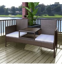 vidaXL 2-Seater Patio Sofa with Tea Table Poly Rattan Brown