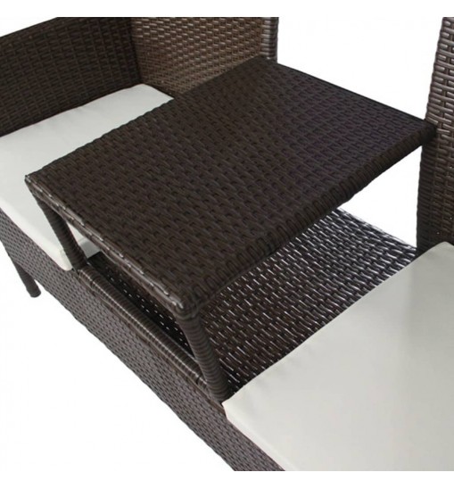 vidaXL 2-Seater Patio Sofa with Tea Table Poly Rattan Brown