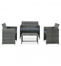 vidaXL 4 Piece Patio Lounge with Cushions Set Poly Rattan Gray