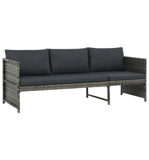vidaXL 3 Piece Patio Lounge Set with Cushions Poly Rattan Gray