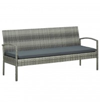 vidaXL 3-Seater Patio Sofa with Cushion Gray Poly Rattan