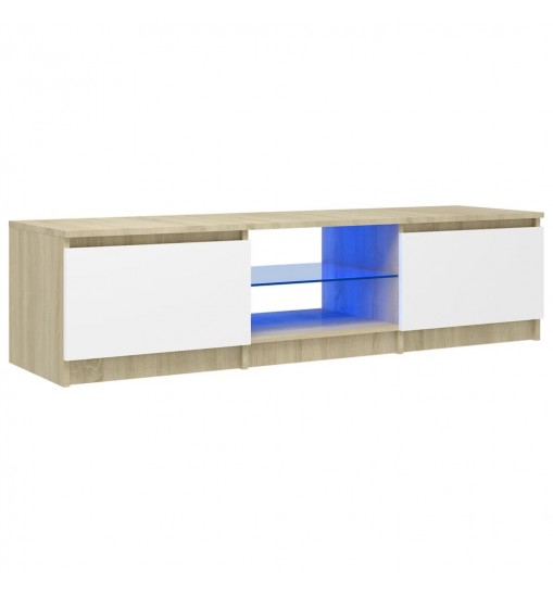 vidaXL TV Stand with LED Lights White and Sonoma Oak 55.1"x15.7"x14"