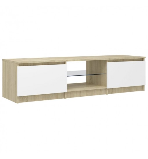 vidaXL TV Stand with LED Lights White and Sonoma Oak 55.1"x15.7"x14"