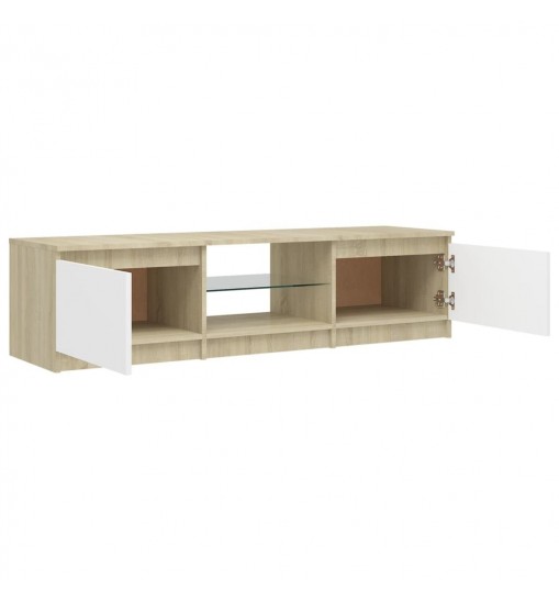 vidaXL TV Stand with LED Lights White and Sonoma Oak 55.1"x15.7"x14"