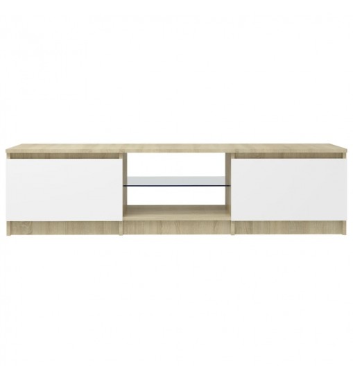 vidaXL TV Stand with LED Lights White and Sonoma Oak 55.1"x15.7"x14"
