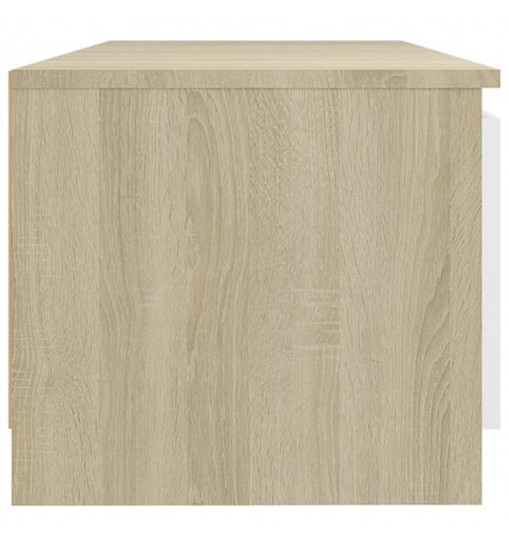 vidaXL TV Stand with LED Lights White and Sonoma Oak 55.1"x15.7"x14"