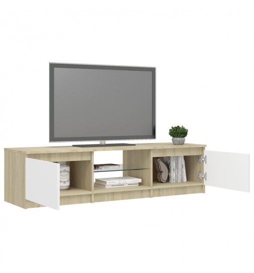 vidaXL TV Stand with LED Lights White and Sonoma Oak 55.1"x15.7"x14"