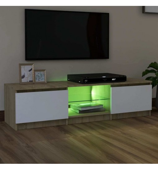 vidaXL TV Stand with LED Lights White and Sonoma Oak 55.1"x15.7"x14"