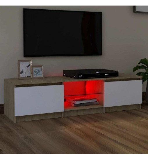 vidaXL TV Stand with LED Lights White and Sonoma Oak 55.1"x15.7"x14"