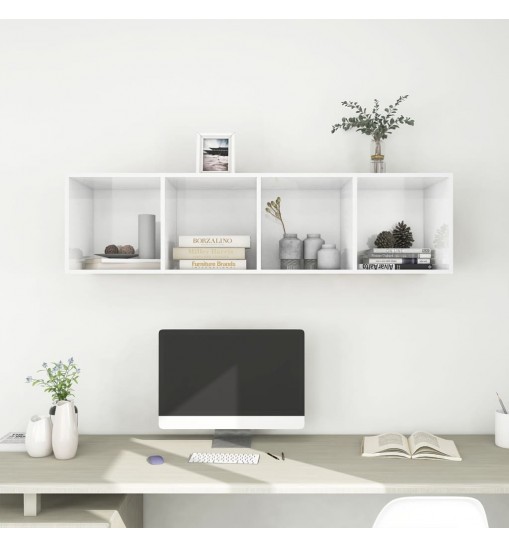 vidaXL Wall-mounted TV Stand High Gloss White 14.6"x14.6"x56.1" Engineered Wood
