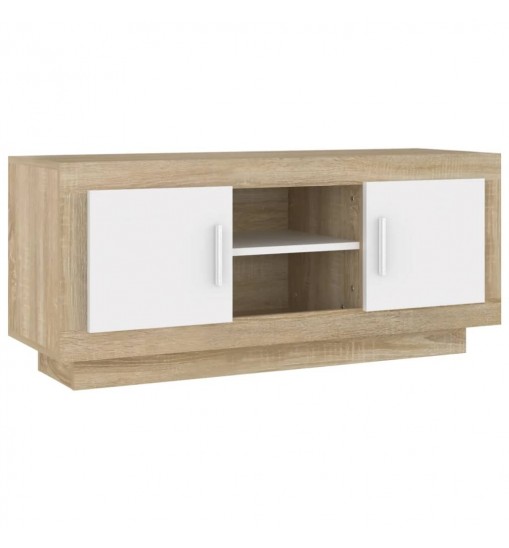 vidaXL TV Stand White and Sonoma Oak 40.2"x13.8"x17.7" Engineered Wood