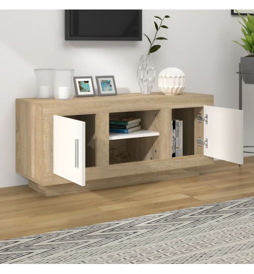 vidaXL TV Stand White and Sonoma Oak 40.2"x13.8"x17.7" Engineered Wood
