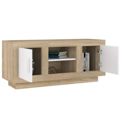 vidaXL TV Stand White and Sonoma Oak 40.2"x13.8"x17.7" Engineered Wood