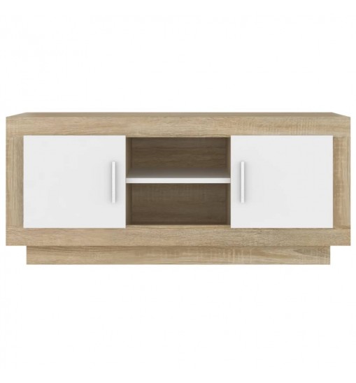 vidaXL TV Stand White and Sonoma Oak 40.2"x13.8"x17.7" Engineered Wood