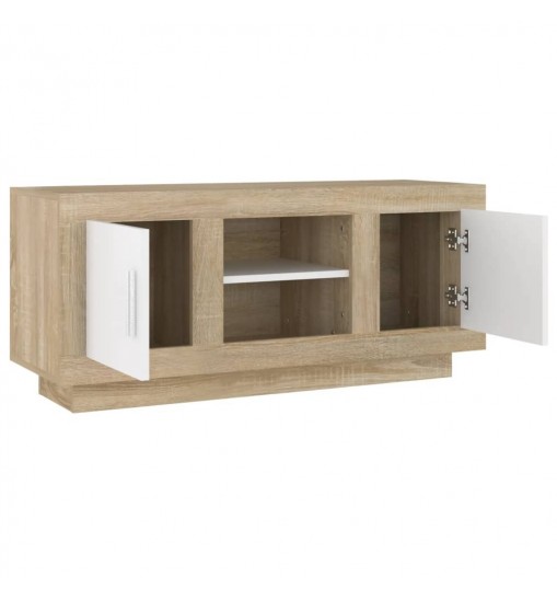 vidaXL TV Stand White and Sonoma Oak 40.2"x13.8"x17.7" Engineered Wood