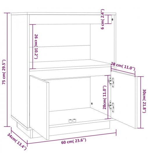 vidaXL Sideboard 23.6"x13.4"x29.5" Solid Wood Pine