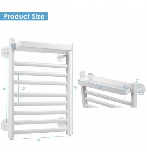 110W Electric Heated Towel Rack with Top Tray for Bathroom and Kitchen
