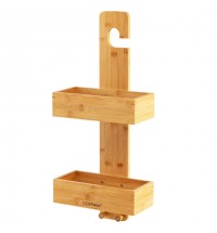 2-Tier Bamboo Hanging Shower Caddy Bathroom Shelf with 2 Hooks-Natural
