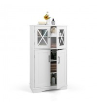 4 Doors Freeestanding Bathroom Floor Cabinet with Adjustable Shelves-White