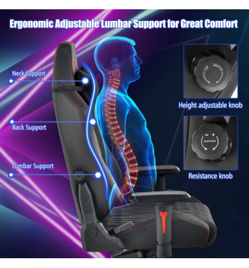 Adjustable Gaming Chair with Gas Lift 4D Armrest and Lumbar Support-Black Adjustable Gaming Chair with Gas Lift 4D Armrest and Lumbar Support-Black