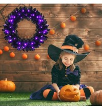 24 Inch Pre-lit Halloween Wreath with 35 Purple LED Lights