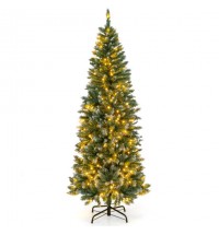 6 Feet Pre-Lit Artificial Christmas Tree with  618 Snowy Branch Tips