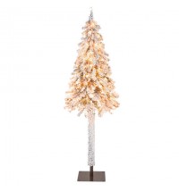 6 Feet Pre-Lit Slim Pencil Christmas Tree Snow Flocked Xmas Decor