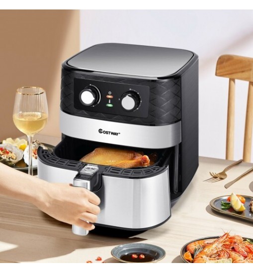 1700W 5.3 QT Electric Hot Air Fryer with Stainless steel and Non-Stick Fry Basket-Black