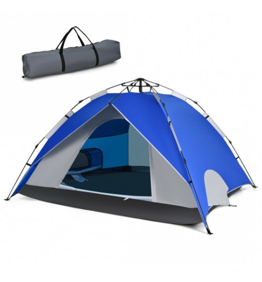 2-in-1 4 Person Instant Pop-up Waterproof Camping Tent-Blue