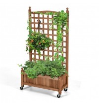 50 Inch Wood Planter Box with Trellis Mobile Raised Bed for Climbing Plant