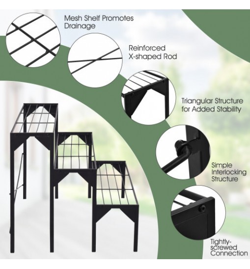 3 Tier Outdoor Metal Heavy Duty Modern for Multiple Plant Display Stand Rack