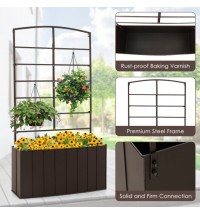 44 Inch Metal Raised Garden Bed with Trellis for Garden