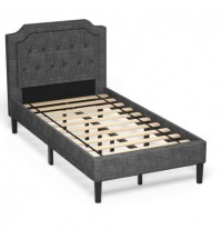 Linen Twin Upholstered Platform Bed with Frame Headboard Mattress Foundation