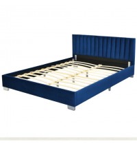 Full Tufted Upholstered Platform Bed Frame with Flannel Headboard-Navy