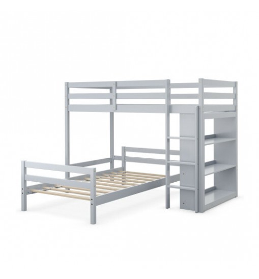 Twin Over Twin Loft Bunk Bed with Bookcase-Dark Brown