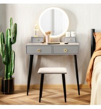 Vanity Table Set with Mirror-Gray
