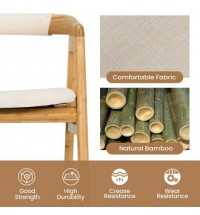 Leisure Bamboo Dining Chair with Curved Back and Anti-slip Foot Pads-Natural