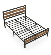 Full/Queen Industrial Bed Frame with Rustic Headboard and Footboard-Full Size