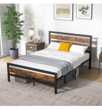 Full/Queen Industrial Bed Frame with Rustic Headboard and Footboard-Full Size