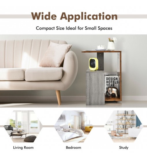 3-Tier End Table with Open Storage Shelf for Living Room Bedroom-Brown