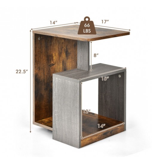 3-Tier End Table with Open Storage Shelf for Living Room Bedroom-Brown