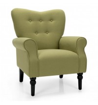 Modern Accent Chair with Tufted Backrest and Rubber Wood Avocado Legs-Yellow