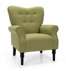 Modern Accent Chair with Tufted Backrest and Rubber Wood Avocado Legs-Yellow