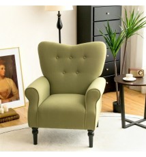 Modern Accent Chair with Tufted Backrest and Rubber Wood Avocado Legs-Yellow