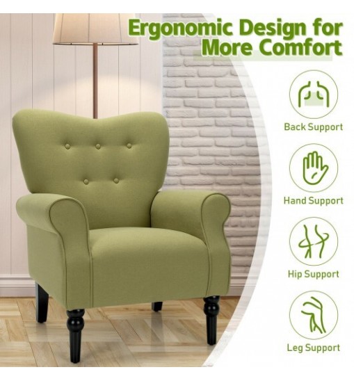 Modern Accent Chair with Tufted Backrest and Rubber Wood Avocado Legs-Yellow
