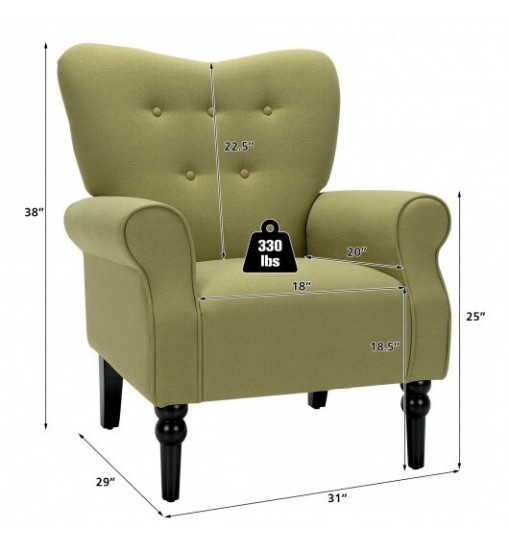 Modern Accent Chair with Tufted Backrest and Rubber Wood Avocado Legs-Yellow